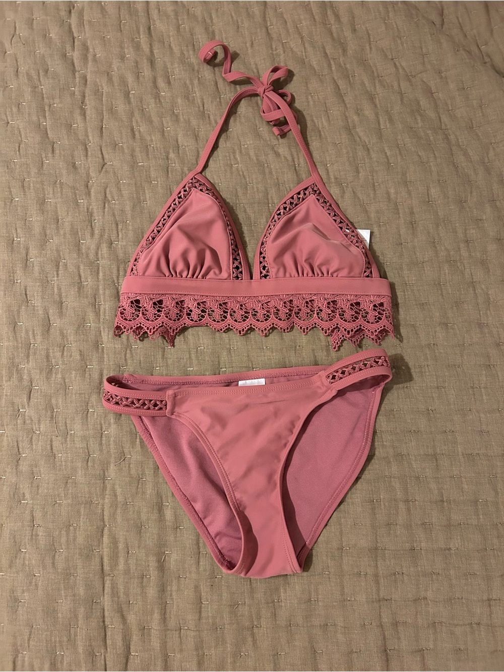 Xhilaration Dusty Rose Crochet Trim Triangle Bikini
